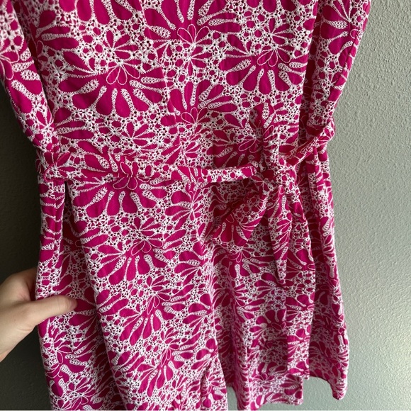 Loft Pink Eyelet Lace Cotton Tie Waist Midi Dress 8P - Picture 6 of 13